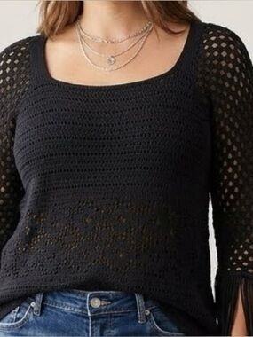 Black Crochet Fringe Sweater - Women's Lightweight Knit